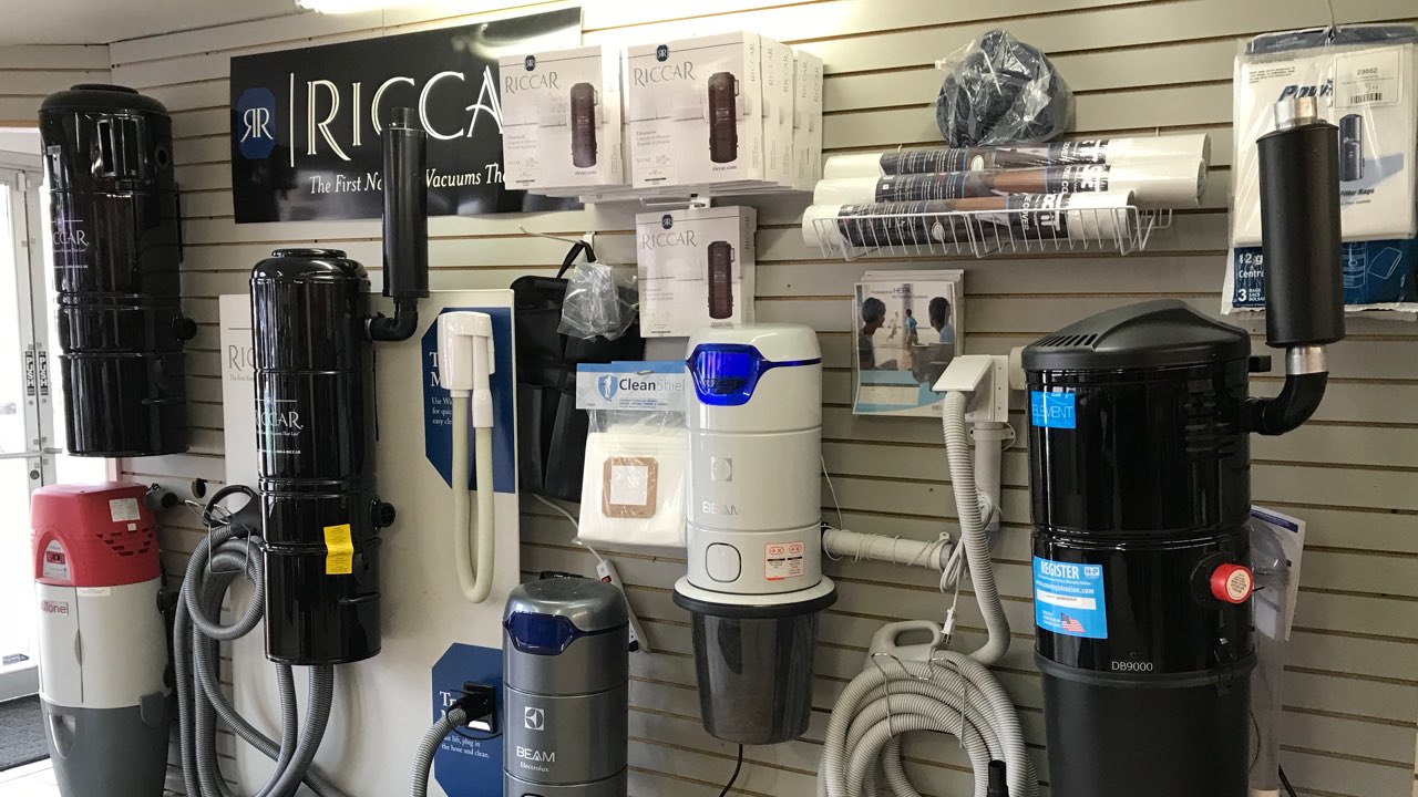 More Than Vacuums Englewood location central vacuum showroom. Riccar central vacuum, Beam canister, NuTone central vacuum, central vacuum parts